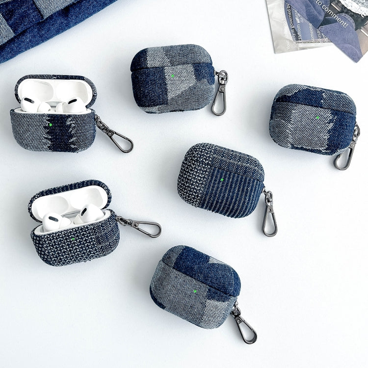 For AirPods Pro 2 Stitching Denim Cloth Bluetooth Earphone Protective Case(Grid) - For AirPods Pro 2 by buy2fix | Online Shopping UK | buy2fix