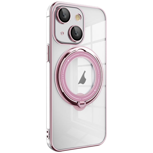 For iPhone 14 Plus Electroplating MagSafe 360 Degree Rotation Holder Shockproof Phone Case(Pink) - iPhone 14 Plus Cases by buy2fix | Online Shopping UK | buy2fix