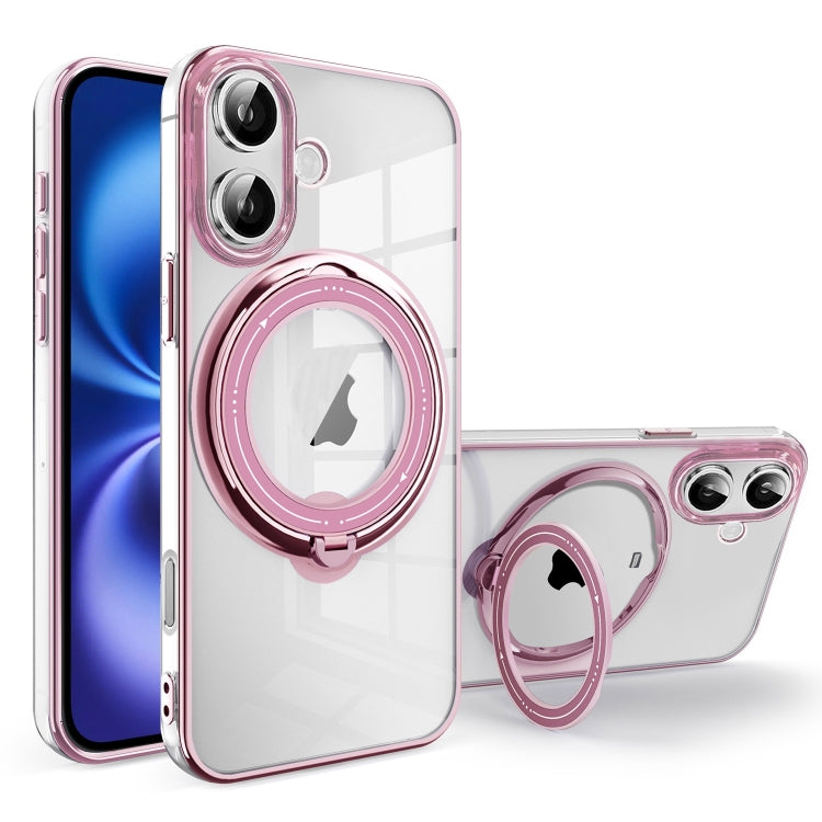 For iPhone 16 Electroplating MagSafe 360 Degree Rotation Holder Shockproof Phone Case(Pink) - iPhone 16 Cases by buy2fix | Online Shopping UK | buy2fix