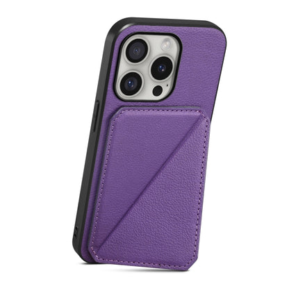 For iPhone 16 Pro Max D04 Calf Texture Dual Card Slot Holder Phone Case(Purple) - iPhone 16 Pro Max Cases by buy2fix | Online Shopping UK | buy2fix