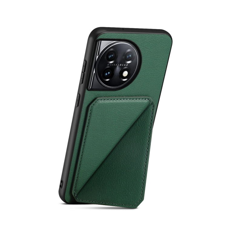 For OnePlus 11 D04 Calf Texture Dual Card Slot Holder Phone Case(Green) - OnePlus Cases by buy2fix | Online Shopping UK | buy2fix