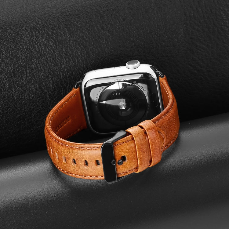 For Apple Watch SE 2023 44mm DUX DUCIS Business Genuine Leather Watch Strap(Khaki) - Watch Bands by DUX DUCIS | Online Shopping UK | buy2fix