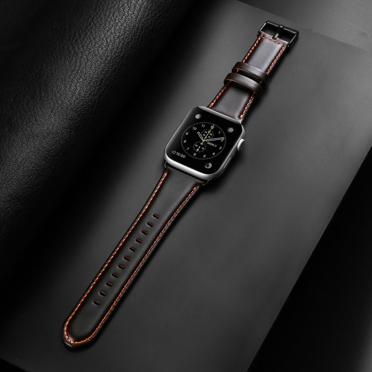 For Apple Watch Series 8 45mm DUX DUCIS Business Genuine Leather Watch Strap(Coffee) - Watch Bands by DUX DUCIS | Online Shopping UK | buy2fix