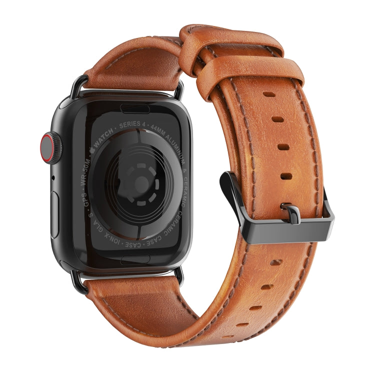 For Apple Watch SE 2022 40mm DUX DUCIS Business Genuine Leather Watch Strap(Khaki) - Watch Bands by DUX DUCIS | Online Shopping UK | buy2fix