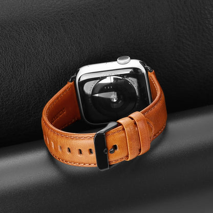 For Apple Watch SE 40mm DUX DUCIS Business Genuine Leather Watch Strap(Khaki) - Watch Bands by DUX DUCIS | Online Shopping UK | buy2fix