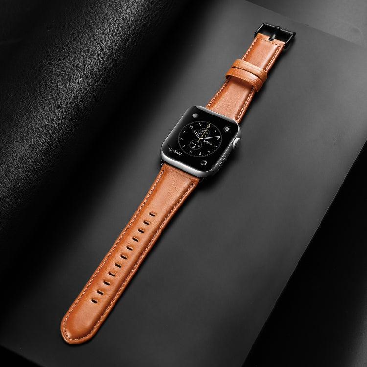 For Apple Watch Series 4 44mm DUX DUCIS Business Genuine Leather Watch Strap(Khaki) - Watch Bands by DUX DUCIS | Online Shopping UK | buy2fix