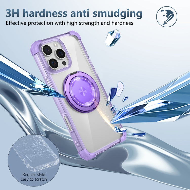 For iPhone 16 Pro Max Gold Shield CD Pattern MagSafe Magnetic Phone Case with Rotating Stand(Transparent Purple) - iPhone 16 Pro Max Cases by buy2fix | Online Shopping UK | buy2fix