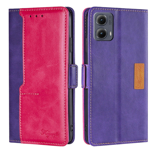 For Motorola Edge 5G 2024 Contrast Color Side Buckle Leather Phone Case(Purple + Rose Red) - Motorola Cases by buy2fix | Online Shopping UK | buy2fix