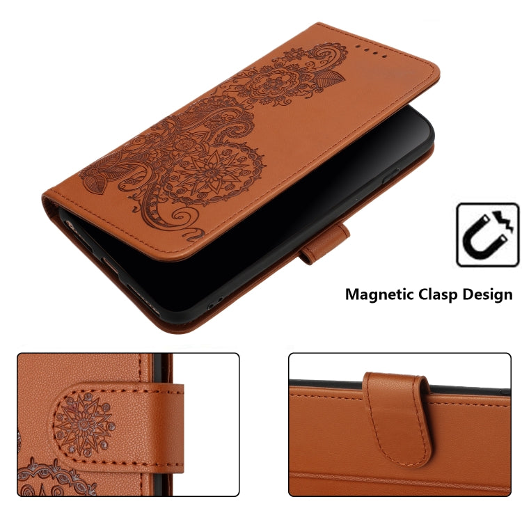 For iPhone SE 2024 Datura Flower Embossed Flip Leather Phone Case(Brown) - More iPhone Cases by buy2fix | Online Shopping UK | buy2fix