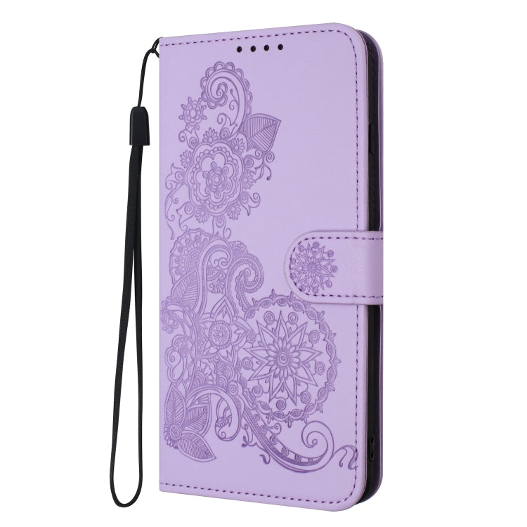 For iPhone SE 2024 Datura Flower Embossed Flip Leather Phone Case(Purple) - More iPhone Cases by buy2fix | Online Shopping UK | buy2fix