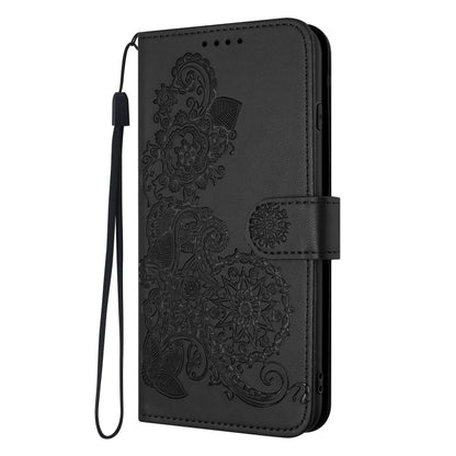 For iPhone SE 2024 Datura Flower Embossed Flip Leather Phone Case(Black) - More iPhone Cases by buy2fix | Online Shopping UK | buy2fix