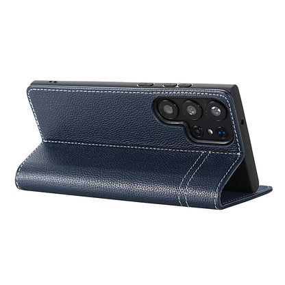 For Samsung Galaxy S24 5G GEBEI Top-grain Horizontal Flip Leather Phone Case(Blue) - Galaxy S24 5G Cases by GEBEI | Online Shopping UK | buy2fix