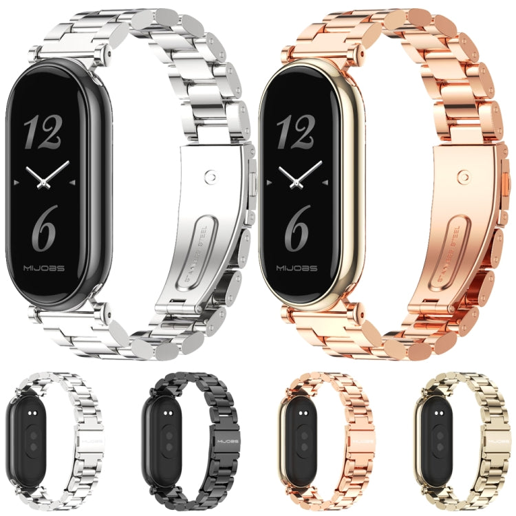 For Xiaomi Mi Band 8 / 9 / 9 NFC Mijobs GT4 Three Beads Metal Watch Band(Rose Gold) - Watch Bands by MIJOBS | Online Shopping UK | buy2fix