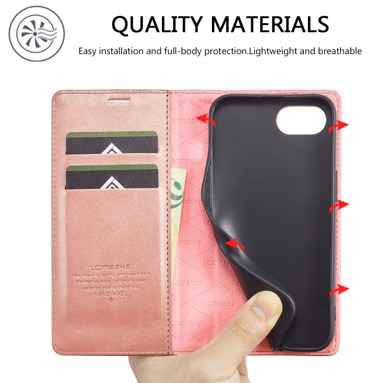 For iPhone SE 2024 LC.IMEEKE Strong Magnetic Leather Phone Case with Holder & Card Slots & Wallet(Rose Gold) - More iPhone Cases by LC.IMEEKE | Online Shopping UK | buy2fix