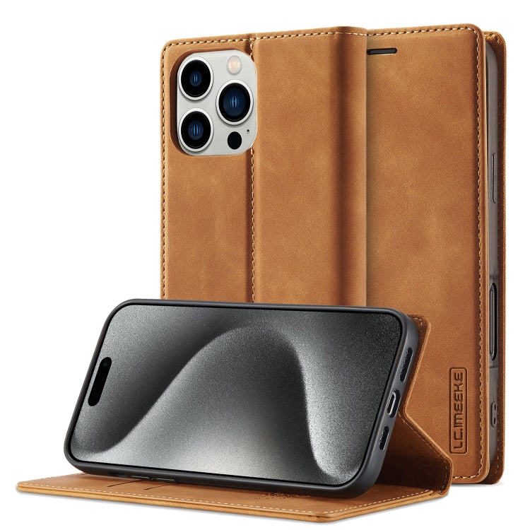 For iPhone 16 Pro LC.IMEEKE Strong Magnetism Microfiber Leather Phone Case(Brown) - iPhone 16 Pro Cases by LC.IMEEKE | Online Shopping UK | buy2fix