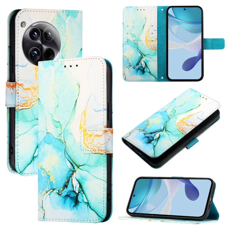 For OnePlus 12 5G Global PT003 Marble Pattern Flip Leather Phone Case(Green) - OnePlus Cases by buy2fix | Online Shopping UK | buy2fix