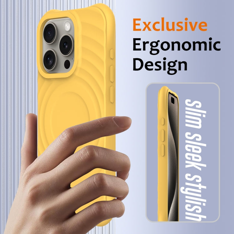 For iPhone 16 Pro Max Wave Texture MagSafe Magnetic Liquid Silicone Phone Case(Yellow) - iPhone 16 Pro Max Cases by buy2fix | Online Shopping UK | buy2fix