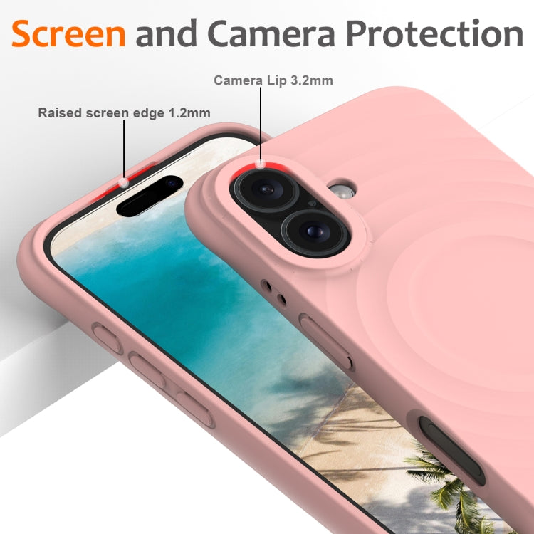 For iPhone 16 Wave Texture MagSafe Magnetic Liquid Silicone Phone Case(Pink) - iPhone 16 Cases by buy2fix | Online Shopping UK | buy2fix