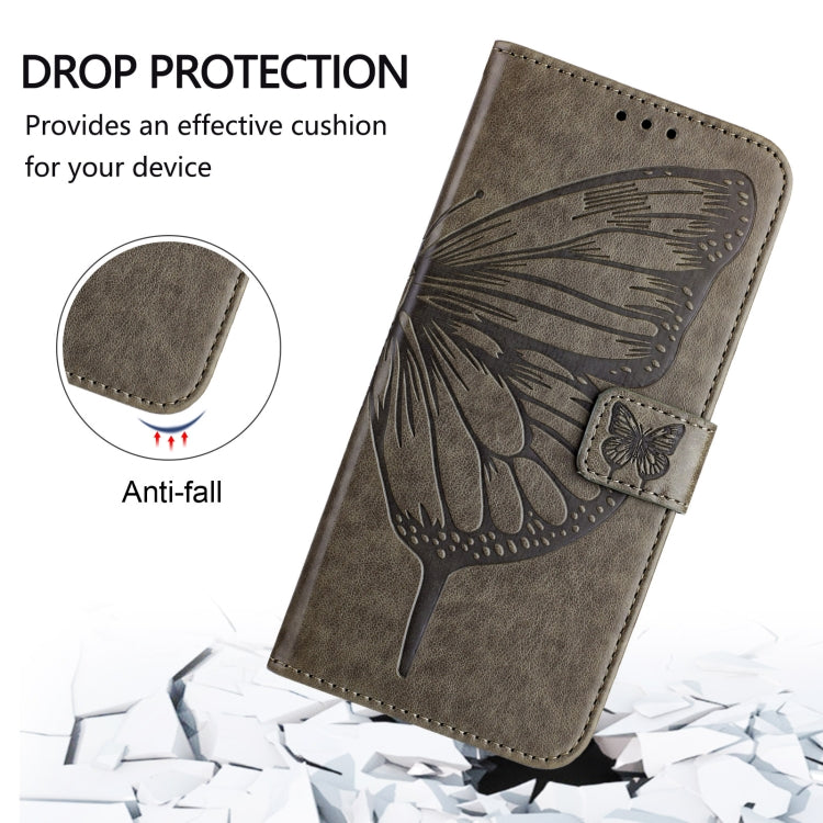 For Realme C67 5G India/Narzo 60x Global Embossed Butterfly Leather Phone Case(Grey) - C67 Cases by buy2fix | Online Shopping UK | buy2fix