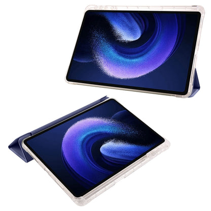 For iPad Pro 11 2024 3-fold Clear TPU Smart Leather Tablet Case with Pen Slot(Dark Blue) - iPad Pro 11 2024 Cases by buy2fix | Online Shopping UK | buy2fix