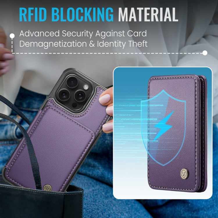 For iPhone 16 Pro JEEHOOD J05 Business Magnetic Style RFID Leather Phone Case(Purple) - iPhone 16 Pro Cases by JEEHOOD | Online Shopping UK | buy2fix