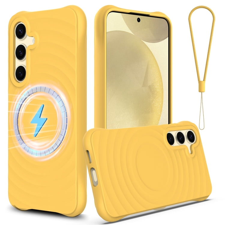 For Samsung Galaxy S23 FE 5G Wave Texture MagSafe Magnetic Liquid Silicone Phone Case(Yellow) - Galaxy S23 FE 5G Cases by buy2fix | Online Shopping UK | buy2fix