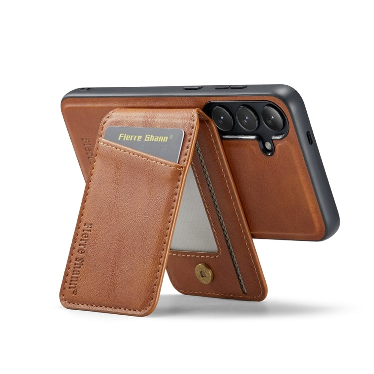 For Samsung Galaxy S24+ 5G Fierre Shann Oil Wax Cow Leather Magnetic Card Holder Phone Case(Brown) - Galaxy S24+ 5G Cases by FIERRE SHANN | Online Shopping UK | buy2fix