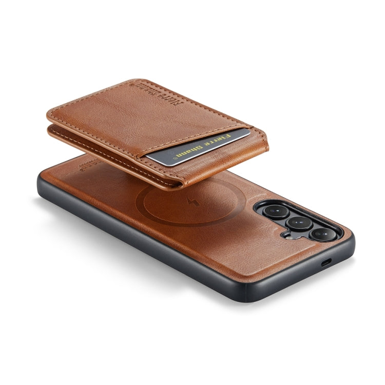 For Samsung Galaxy S24+ 5G Fierre Shann Oil Wax Cow Leather Magnetic Card Holder Phone Case(Brown) - Galaxy S24+ 5G Cases by FIERRE SHANN | Online Shopping UK | buy2fix