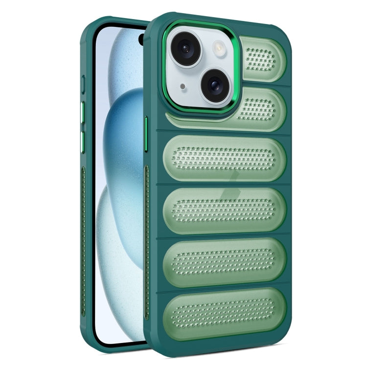 For iPhone 15 Cooling Armor Translucent Mesh Breathable Phone Case(Green) - iPhone 15 Cases by buy2fix | Online Shopping UK | buy2fix