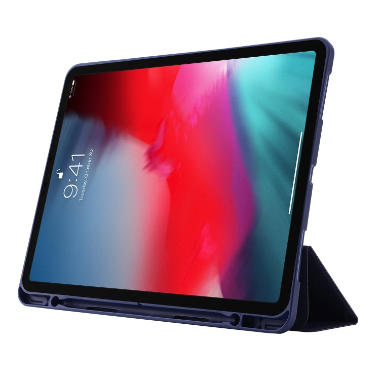 For iPad Pro 13 2024 Skin Feel Tri-fold Leather Tablet Case with Pen Slot(Dark Blue) - iPad Pro 13 2024 Cases by buy2fix | Online Shopping UK | buy2fix