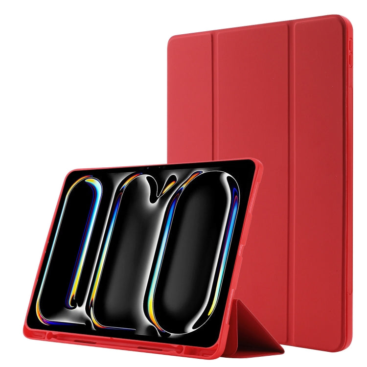 For iPad Pro 13 2024 Skin Feel Tri-fold Leather Tablet Case with Pen Slot(Red) - iPad Pro 13 2024 Cases by buy2fix | Online Shopping UK | buy2fix