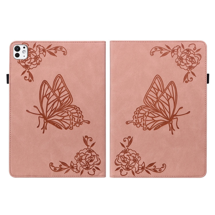 For iPad Pro 11 2024 Butterfly Flower Embossed Leather Tablet Case(Rose Gold) - iPad Pro 11 2024 Cases by buy2fix | Online Shopping UK | buy2fix