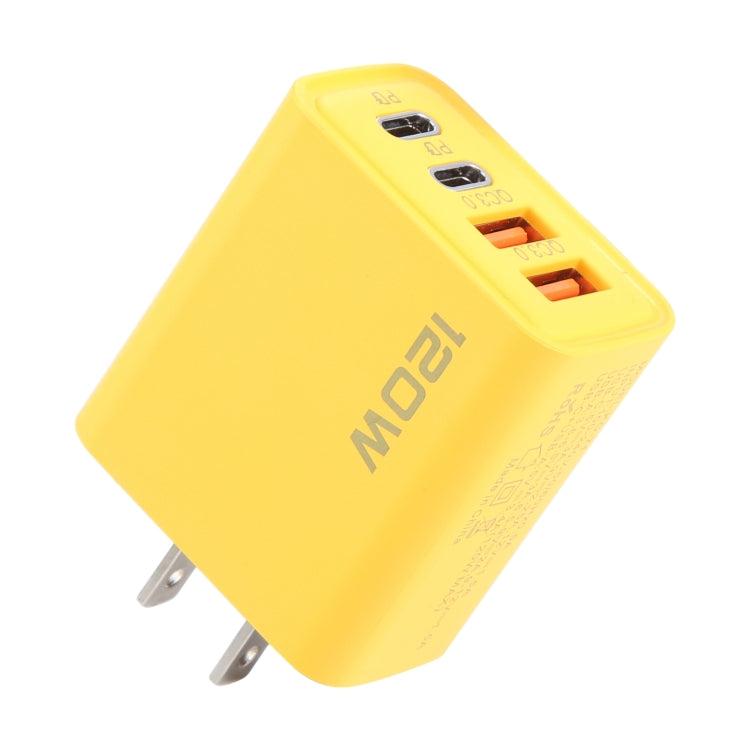 KO-71 120W Dual PD Type-C + Dual QC3.0 USB Multi Ports Charger, Plug:US Plug(Yellow) - USB Charger by buy2fix | Online Shopping UK | buy2fix