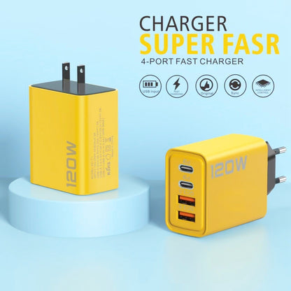 KO-71 120W Dual PD Type-C + Dual QC3.0 USB Multi Ports Charger, Plug:US Plug(Yellow) - USB Charger by buy2fix | Online Shopping UK | buy2fix