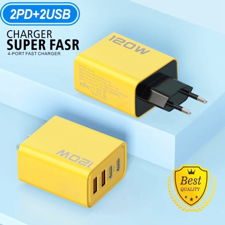 KO-71 120W Dual PD Type-C + Dual QC3.0 USB Multi Ports Charger, Plug:US Plug(Yellow) - USB Charger by buy2fix | Online Shopping UK | buy2fix