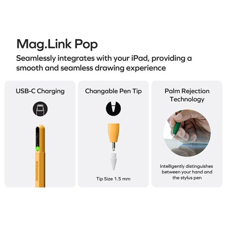 MOMAX TP10 Mag Link Pop Rainbow Touch Pen Capacitive Pen(Yellow) - Stylus Pen by MOMAX | Online Shopping UK | buy2fix