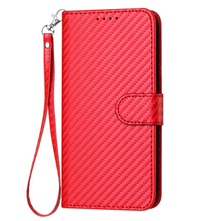 For iPhone 16 Pro YX0070 Carbon Fiber Buckle Leather Phone Case with Lanyard(Red) - iPhone 16 Pro Cases by buy2fix | Online Shopping UK | buy2fix