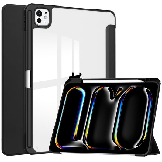 For iPad Pro 11 2024 Pure Color 3-fold Clear TPU Smart Leather Tablet Case(Black) - iPad Pro 11 2024 Cases by buy2fix | Online Shopping UK | buy2fix