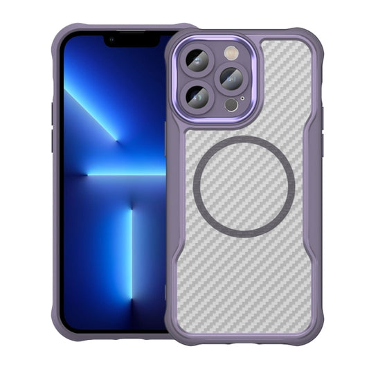 For iPhone 13 Pro Carbon Fiber Texture MagSafe Translucent Phone Case(Purple) - iPhone 13 Pro Cases by buy2fix | Online Shopping UK | buy2fix