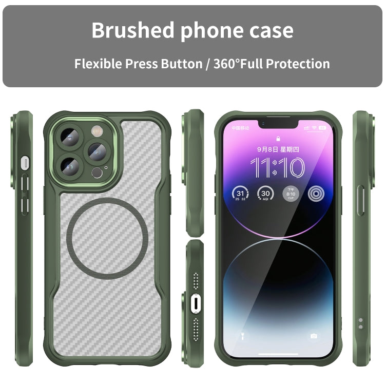 For iPhone 12 Carbon Fiber Texture MagSafe Translucent Phone Case(Green) - iPhone 12 / 12 Pro Cases by buy2fix | Online Shopping UK | buy2fix