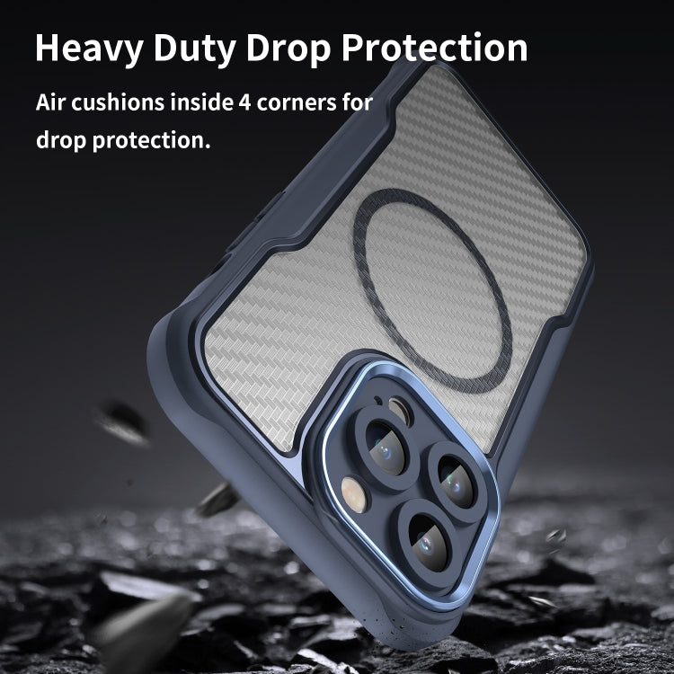 For iPhone 11 Carbon Fiber Texture MagSafe Translucent Phone Case(Blue) - iPhone 11 Cases by buy2fix | Online Shopping UK | buy2fix