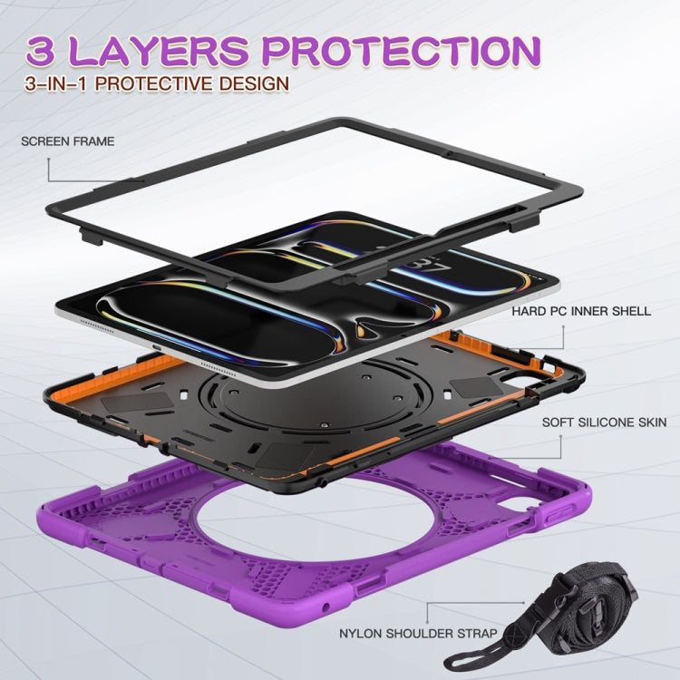 For iPad Pro 11 2024 Silicone Hybrid PC Tablet Case with Holder & Shoulder Strap(Purple) - iPad Pro 11 2024 Cases by buy2fix | Online Shopping UK | buy2fix