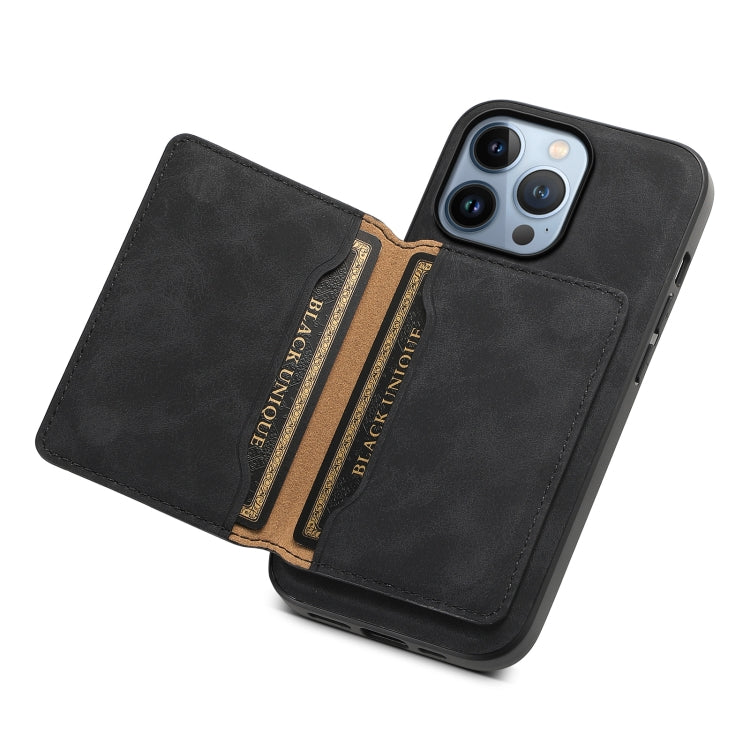 For iPhone 13 Pro Denior D13 Retro Texture Leather MagSafe Card Bag Phone Case(Black) - iPhone 13 Pro Cases by Denior | Online Shopping UK | buy2fix