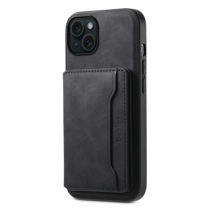 For iPhone 15 Plus Denior D13 Retro Texture Leather MagSafe Card Bag Phone Case(Black) - iPhone 15 Plus Cases by Denior | Online Shopping UK | buy2fix