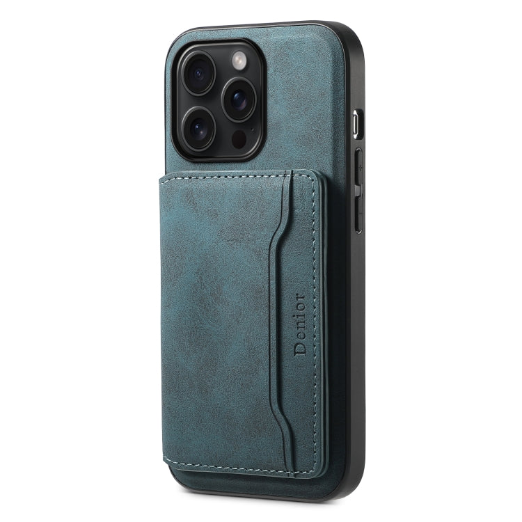 For iPhone 15 Pro Max Denior D13 Retro Texture Leather MagSafe Card Bag Phone Case(Blue) - iPhone 15 Pro Max Cases by Denior | Online Shopping UK | buy2fix