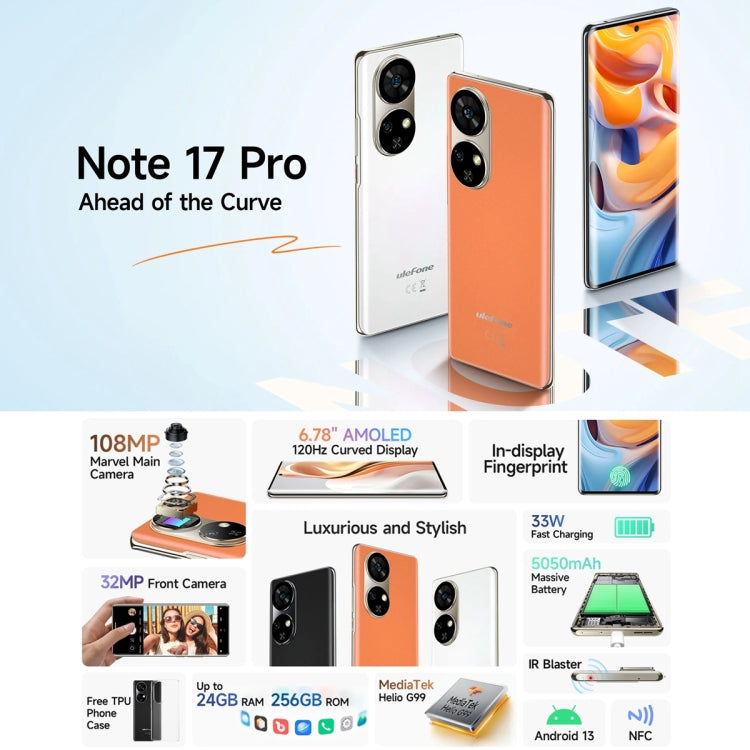 Ulefone Note 17 Pro, 12GB+256GB, Screen Fingerprint, 6.78 inch Android 13 MediaTek Helio G99 MTK6789 Octa Core, NFC, Network: 4G(Amber Orange) - Ulefone by Ulefone | Online Shopping UK | buy2fix