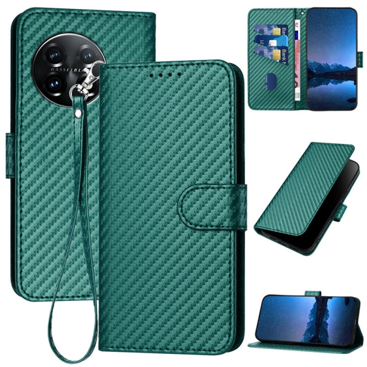 For OnePlus 11 YX0070 Carbon Fiber Buckle Leather Phone Case with Lanyard(Dark Green) - OnePlus Cases by buy2fix | Online Shopping UK | buy2fix