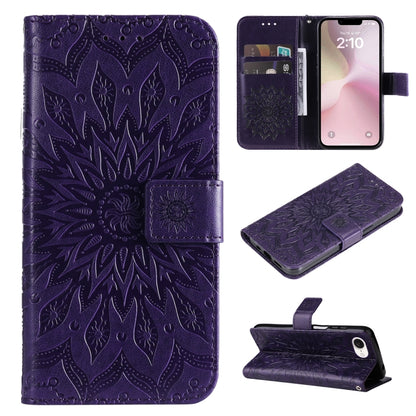 For iPhone SE 2024 Embossed Sunflower Pattern Flip Leather Phone Case(Purple) - More iPhone Cases by buy2fix | Online Shopping UK | buy2fix