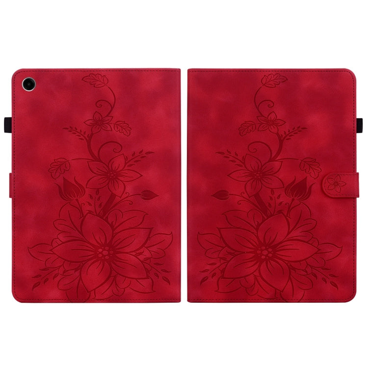 For Samsung Galaxy Tab A9+ Lily Embossed Leather Tablet Case(Red) - Galaxy Tab A9+ by buy2fix | Online Shopping UK | buy2fix