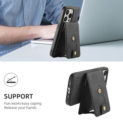 For iPhone 16 Pro Denior D14 NK Retro Pattern MagSafe Magnetic Card Holder Leather Phone Case(Black) - iPhone 16 Pro Cases by Denior | Online Shopping UK | buy2fix